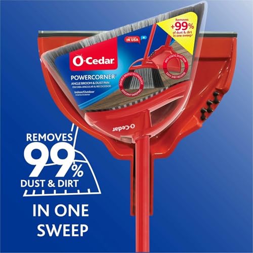 O-Cedar PowerCorner Angle Broom with Dustpan Red