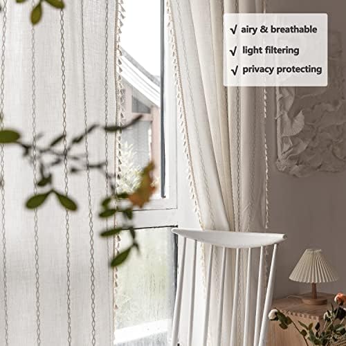BCLBUSTE Boho Curtains 2 Panels 52x96 Inch Linen Drapes