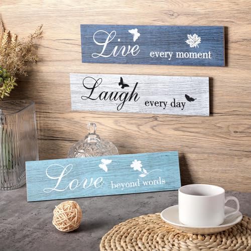 Jetec 3 Piece Rustic Wood Sign Wall Decor Blue Series