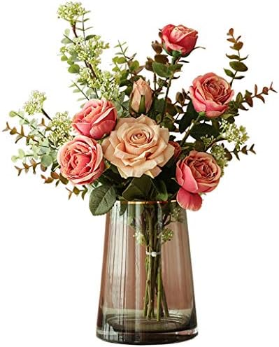 Artificial Flowers with Glass Vase Set for Home Decor