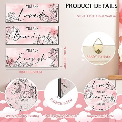 Yookeer 3 Pcs Floral Wooden Wall Art Inspirational Quotes