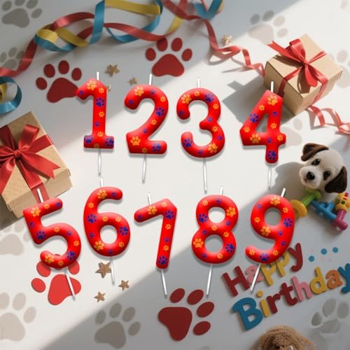 Red Dog Paw Number 8 Birthday Candle Cake Topper