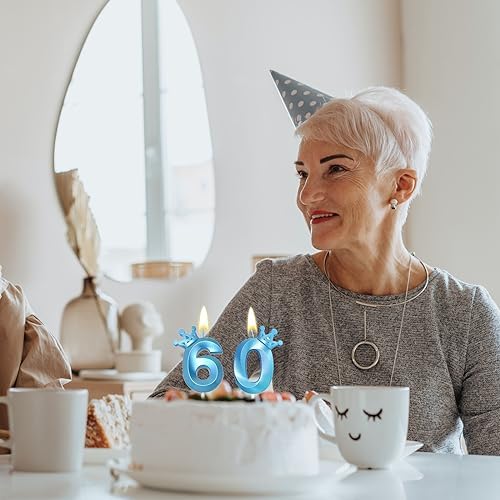 Blue Number 8 Birthday Cake Candle with 3D Crown Design