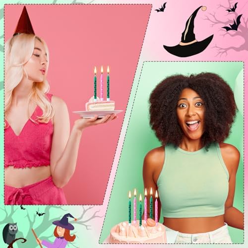 12 Pcs Pink Green Wizard Hat Birthday Candle Cake Topper