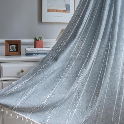 ColorBird Blue Striped Linen Curtains 2 Panels