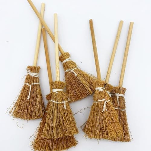 5 Pcs Brown Mini Witches Broomstick Halloween Decor