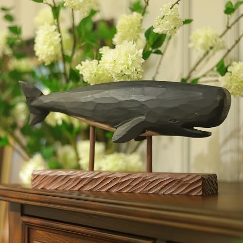 BEAULEMNA Wooden Whale Statue with Stand