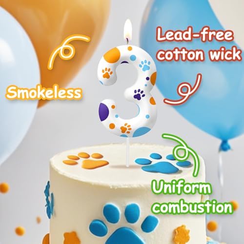 YOOLOOK Blue Dog Paw 4th Birthday Candle Decor