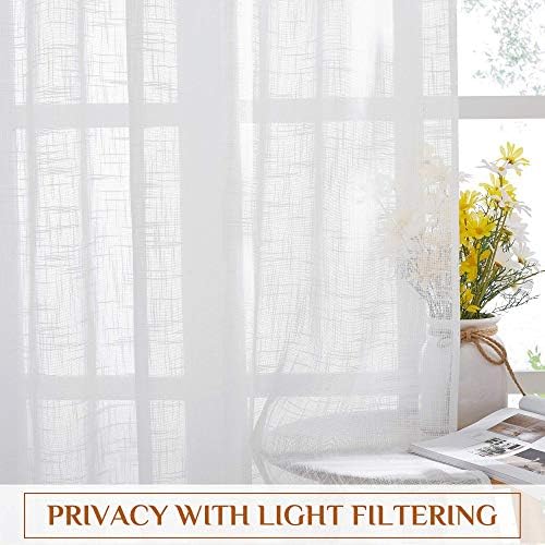NICETOWN White Faux Linen Curtains 2 Panels 34x80