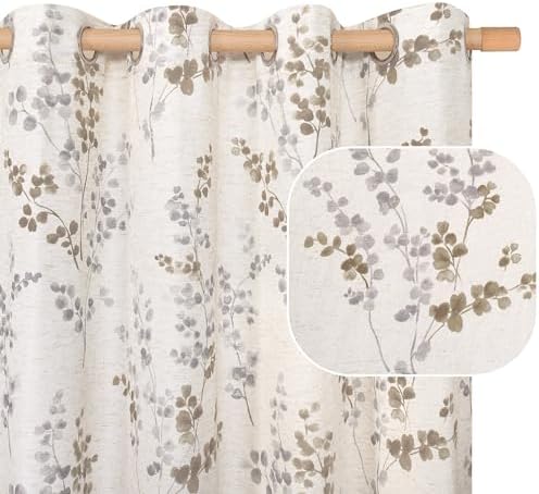 BGment Linen Curtains 72 Inch 2 Panels Floral Leaf Brown