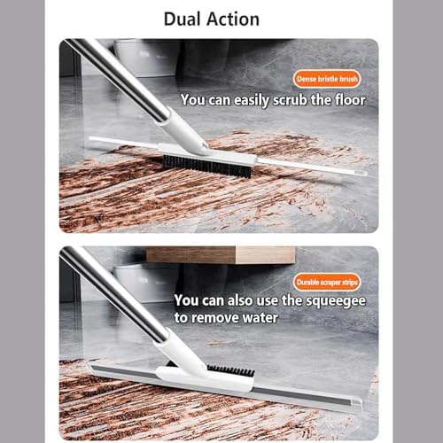 Silicone Broom with Squeegee 2 in 1 Floor Scrub Brush