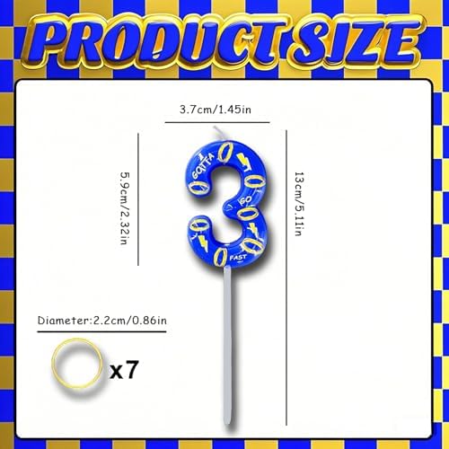 Number 3 Blue Birthday Candle with 7 Golden Rings