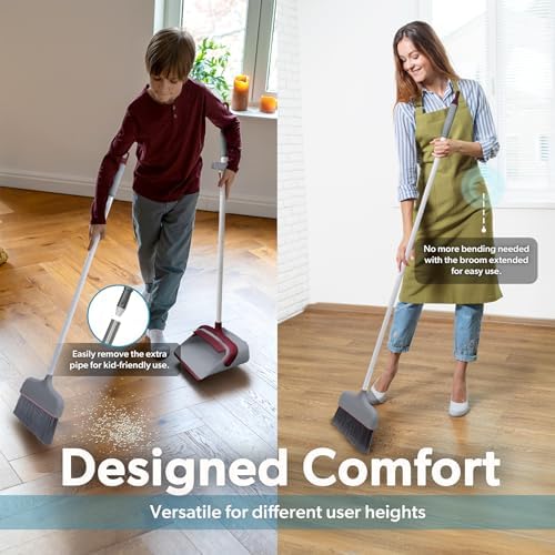 BLACKDECKER Butler Broom Dustpan Set - Light GrayBurgundy