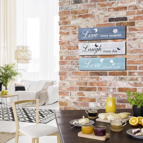 Jetec 3 Piece Rustic Wood Sign Wall Decor Blue Series