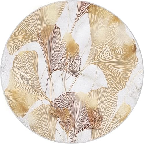 4ft Round Marble Ginkgo Leaf Area Rug - Pet Friendly Non-Slip