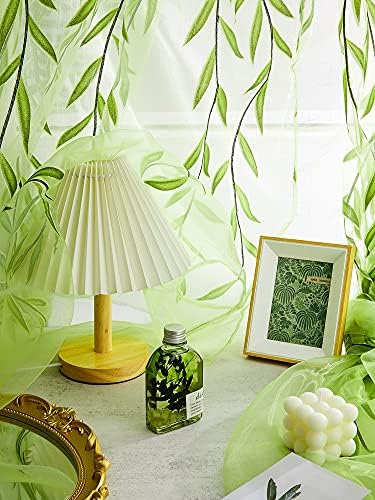 Breling Green Leaf Sheer Curtains 4 Pieces
