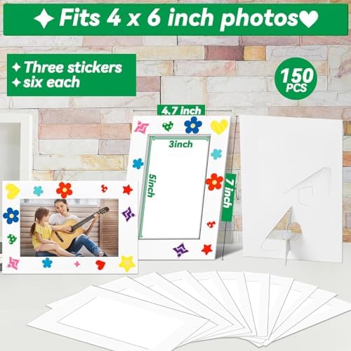 150 Pcs White Paper Frames with Stickers for Kids DIY