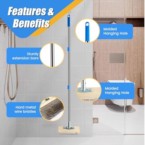 Stainless Steel Wire Floor Brush with 4-Section Handle