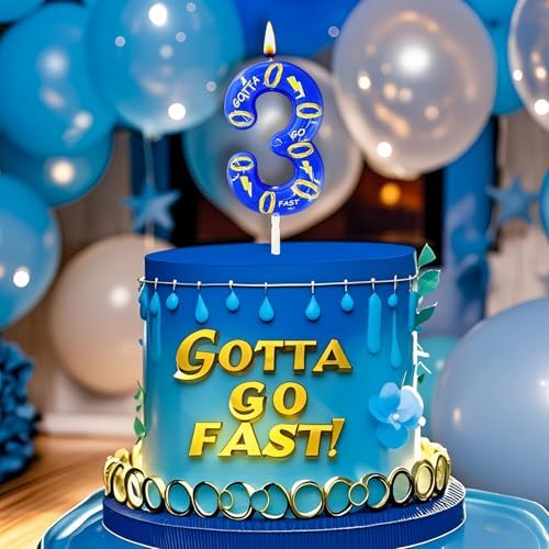 Number 3 Blue Birthday Candle with 7 Golden Rings
