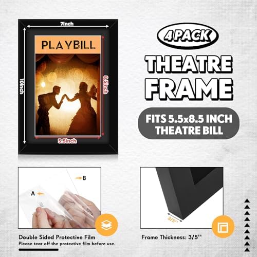 4 Pcs Black Theatre Bill Frame with Stand and Hanger