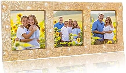 AHC Home Living 3-Openings Sunflower Picture Frame with Easel and Hook