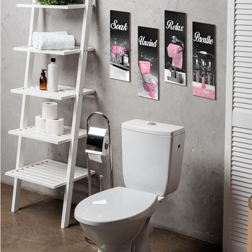 Honoson 4 Pcs Bathroom Wall Decor with Glitter