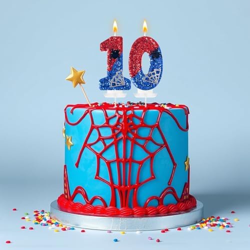 WQINX Spider Web Birthday Candles Red Blue with Silver