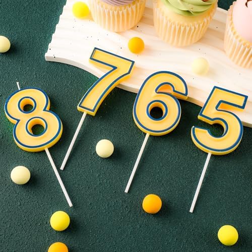 MTLEE Cartoon Yellow Blue Birthday Candles with Numbers