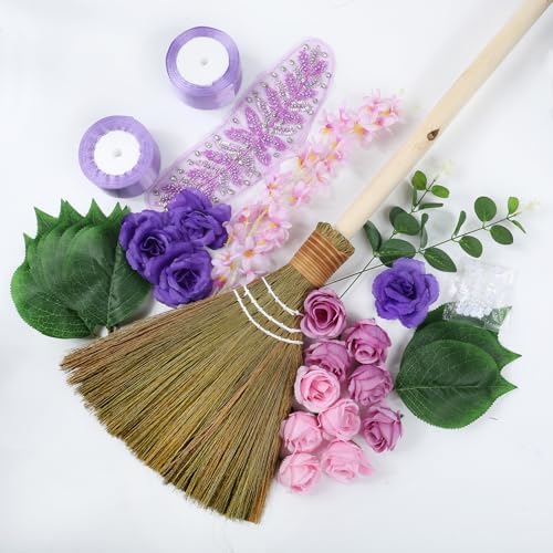 TrinhGuo Purple Wedding Broom with Ribbons and Pearls