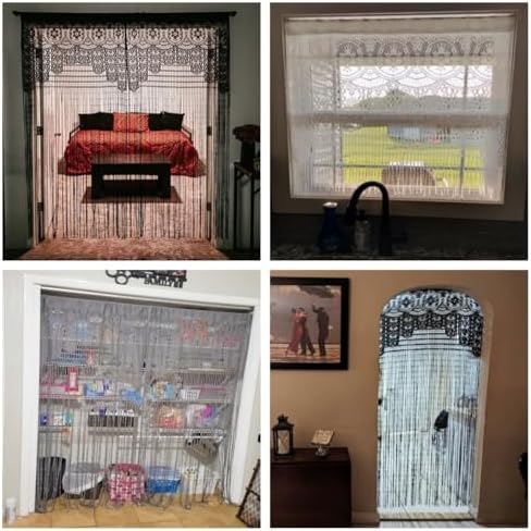 YaoYue Macrame Lace Door Curtain Panel 35x79in Black