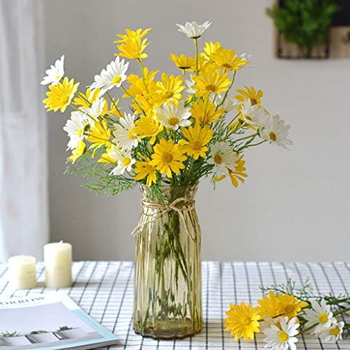 Artificial Flower Set with Glass Vase Yellow and White Daisies