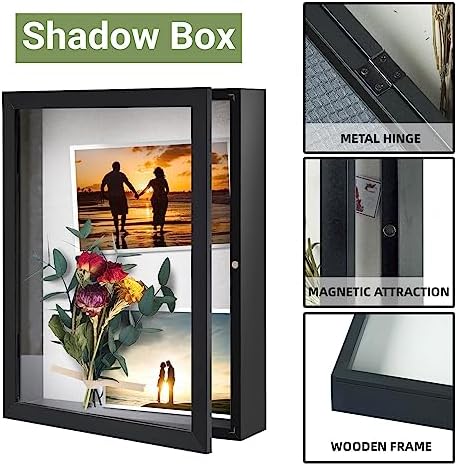 Muzilife 8x10 Shadow Box Frame - Black 216 Interior Wood Glass