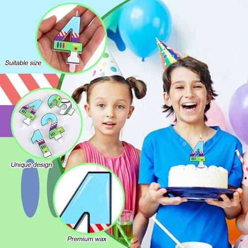 Toy Themed Birthday Number 4 Candle with Astronaut Robot Design