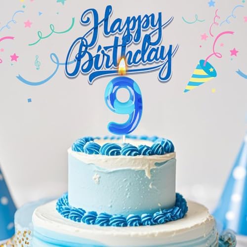 Cartoon Blue Birthday Candle Number 9