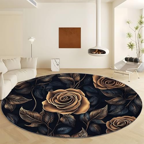 4ft Round Gold Copper Rose Washable Area Rug