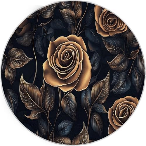 4ft Round Gold Copper Rose Washable Area Rug