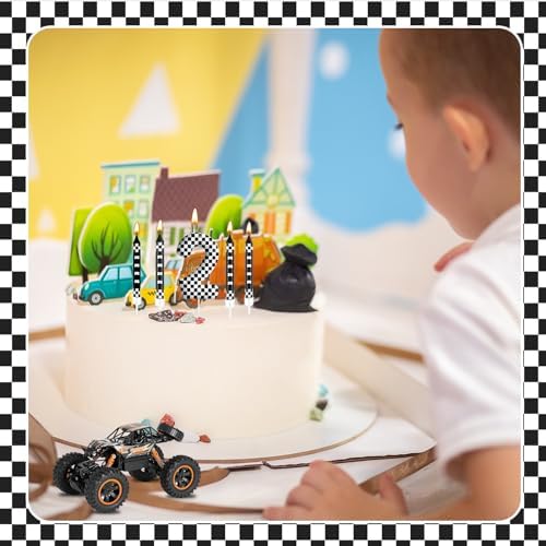 AXBMM 13 Pcs Racing Cars Birthday Candles with Checkered Number 2 Topper