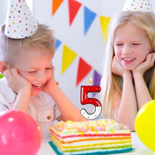 WQINX Cartoon Birthday Candle Number 5 Lightning Red Design