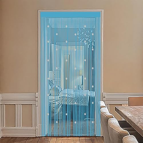 Beaded String Curtains for Doorway Blue 39x79 Inch