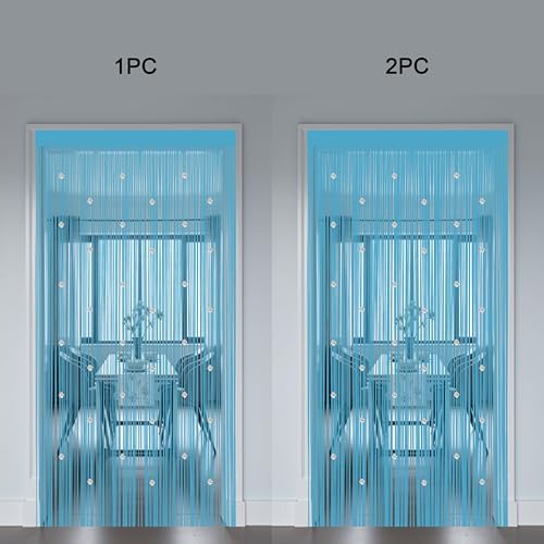 Beaded String Curtains for Doorway Blue 39x79 Inch