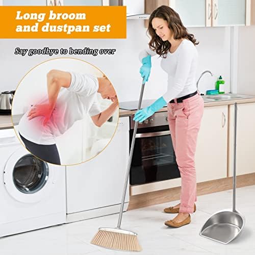 SUTINE Heavy Duty Broom and Dustpan Set with Long Handle