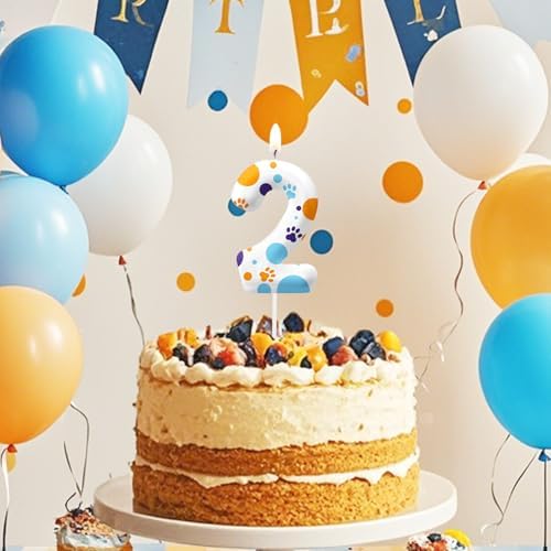 YOOLOOK Blue Dog Paw 4th Birthday Candle Decor