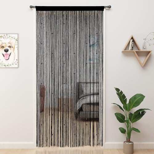 YIIBAII Beaded Curtains for Doorways - 39x110 Black