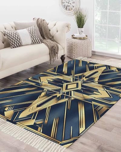 SEVENBABU 4x6 Blue Golden Geometric Area Rug