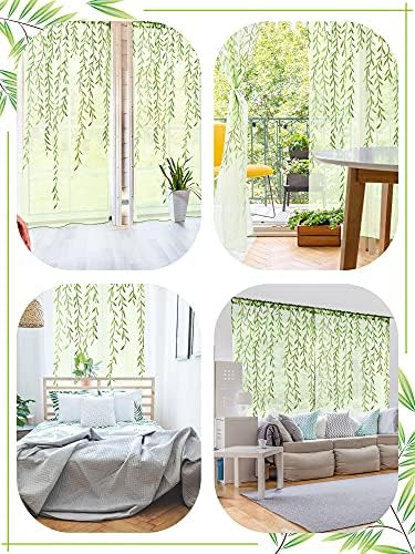 Breling Green Leaf Sheer Curtains 4 Pieces