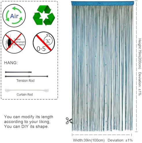YIIBAII Beaded Curtain - Blue 39x79 Inch