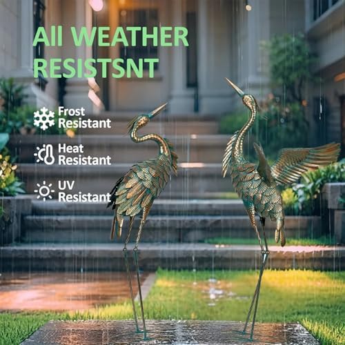 Natelf Metal Crane Garden Statues Set of 2