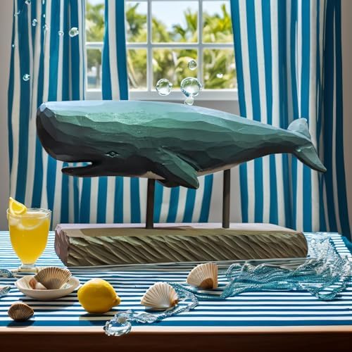 BEAULEMNA Wooden Whale Statue with Stand
