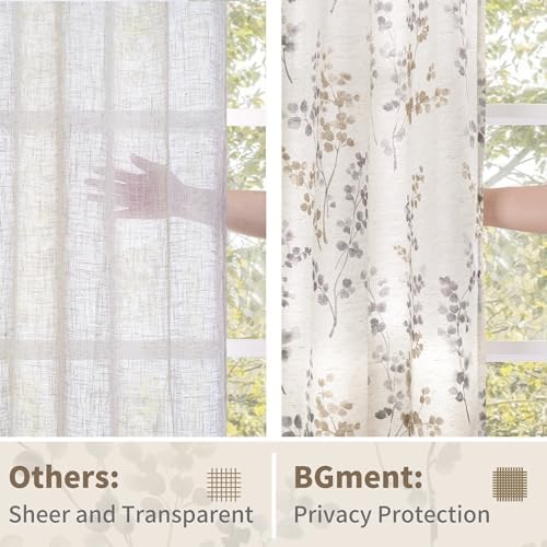 BGment Linen Curtains 72 Inch 2 Panels Floral Leaf Brown