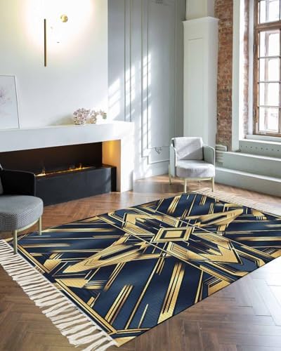 SEVENBABU 4x6 Blue Golden Geometric Area Rug